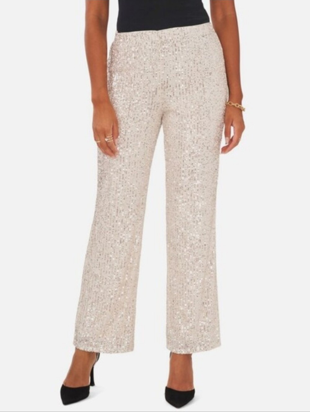 MSK Silver Lined Sequin Mesh Palazzo Pants
